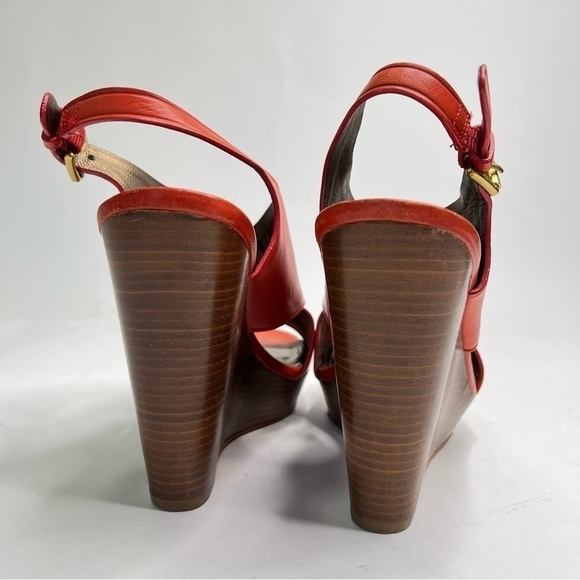 Coach Jamila Burnt Orange across over Peep-toe Ankle Strap Platform Wedge Sandal - Picture 3 of 15